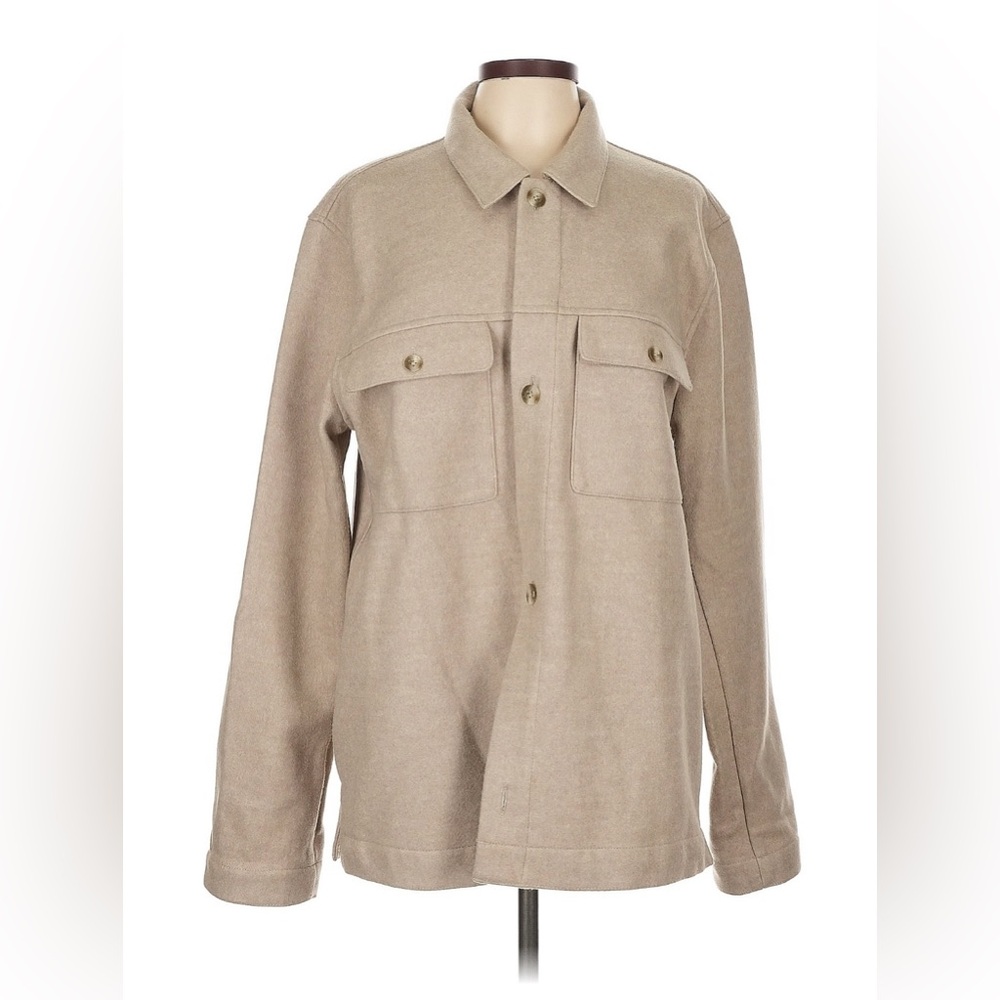 Gap Women’s Wool Blend Cream Tan Shacket Large Button Down Soft Chore Coat - Picture 2 of 15